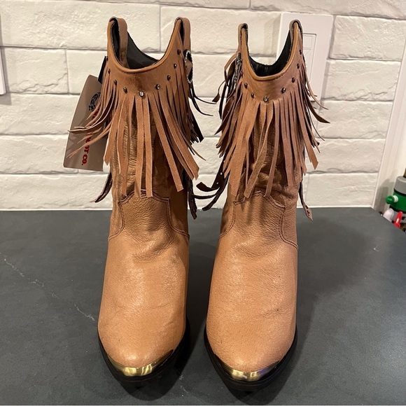 NWT Santa Fe Boot sz 8 tan leather fringed bling cowgirl boots - Picture 7 of 16